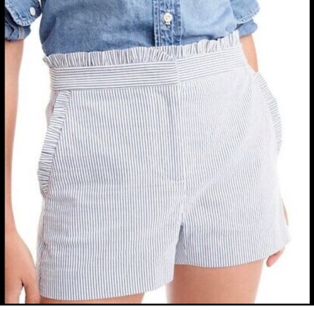 J Crew Striped Searsucker Ruffle Shorts